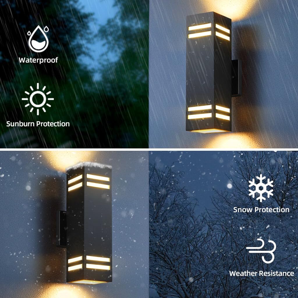 Modern RGB Smart Outdoor Wall Sconce – Up & Down Rectangle Light with Alexa & App Control