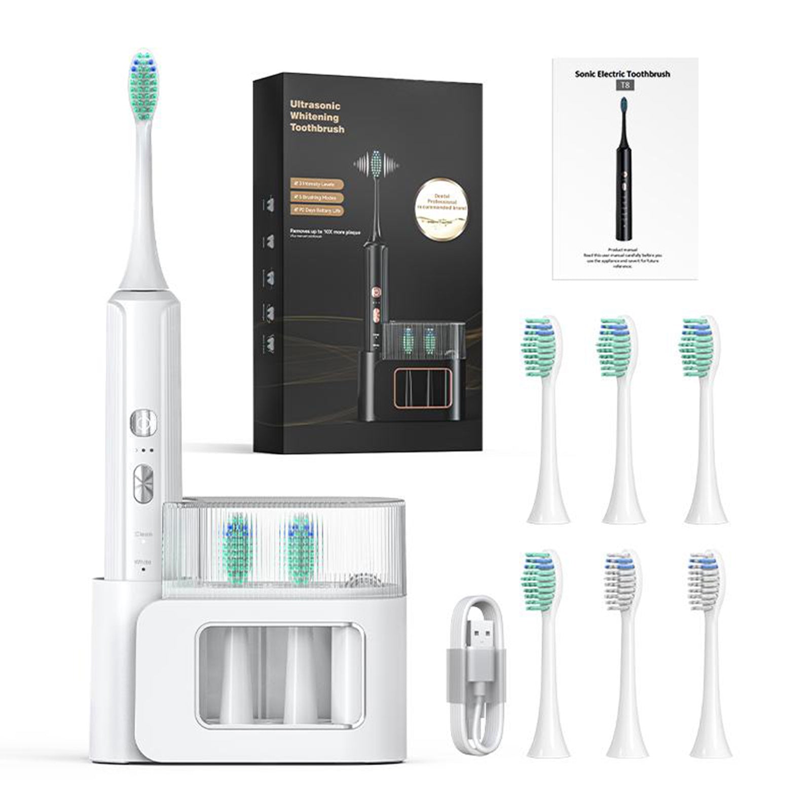 AquaSonic Black Series Electric Toothbrush - ADA Accepted Whitening Toothbrush with 8 Brush Heads & Travel Case