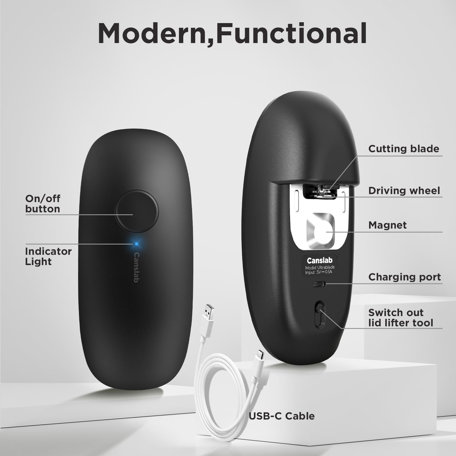 Canslab Ultrablade PRO Electric Can Opener – One-Touch USB Rechargeable Hands-Free Opener