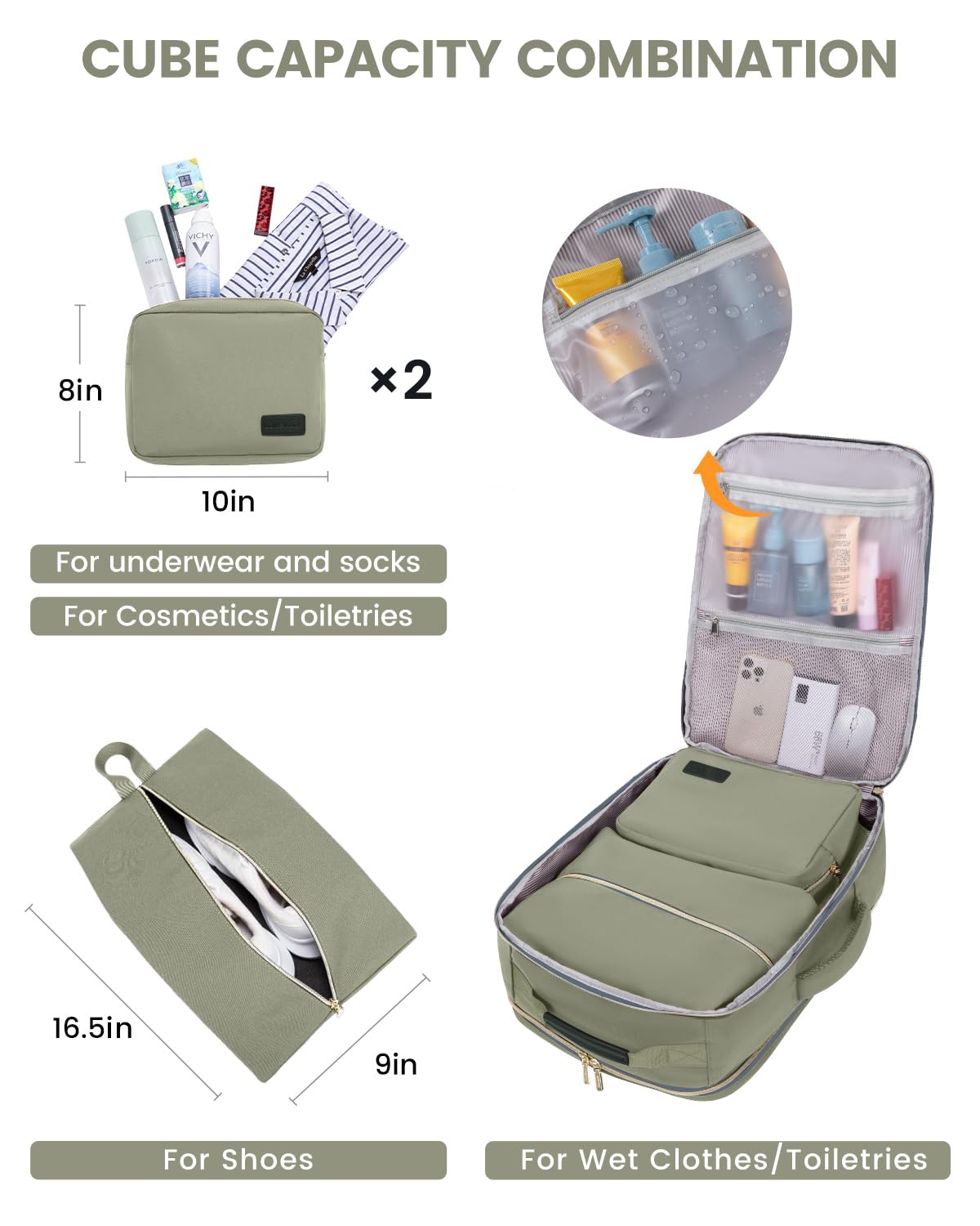 LOVEVOOK 40L Airline-Approved Carry-On Travel Backpack with 3 Packing Cubes & Wet Pocket – Unisex