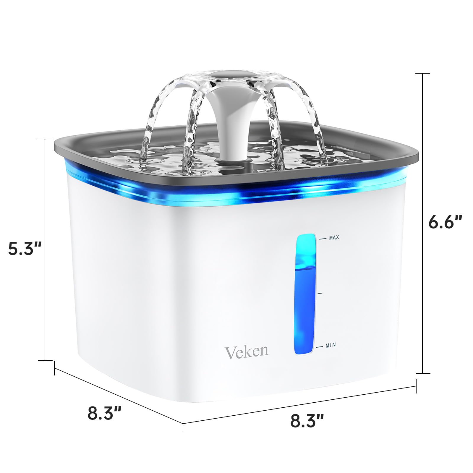 Veken Award-Winning Pet Water Fountain – BPA-Free 5-Stage Filtration with LED Water Level Window