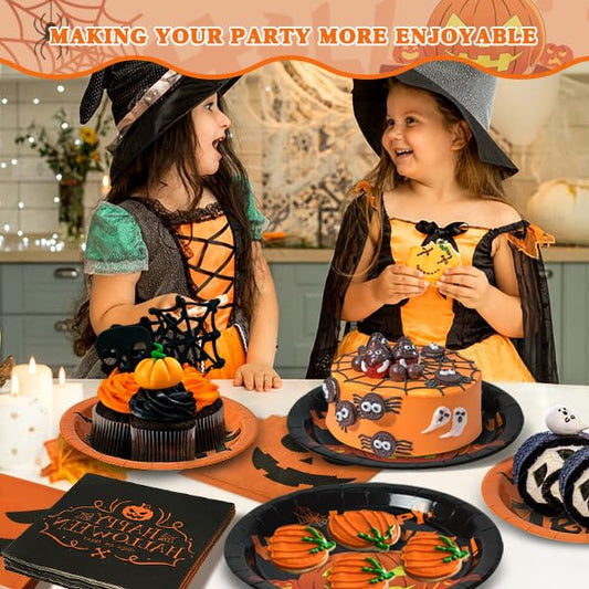Halloween Jack O’Lantern Tableware Set – 96 Pcs Plates & Napkins for 24 Guests Party Supplies