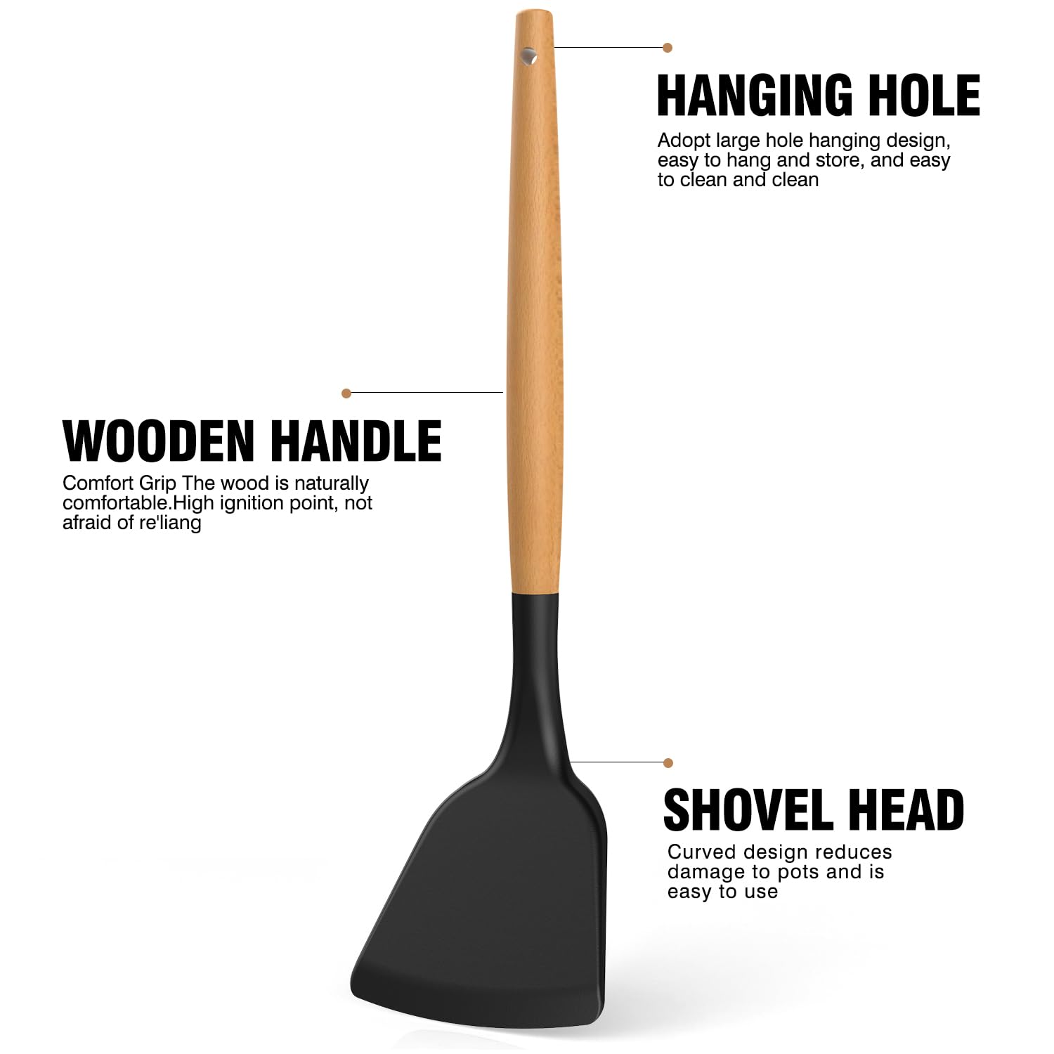 16-Piece Silicone Cooking Utensil Set with Wooden Handles & Holder – Black