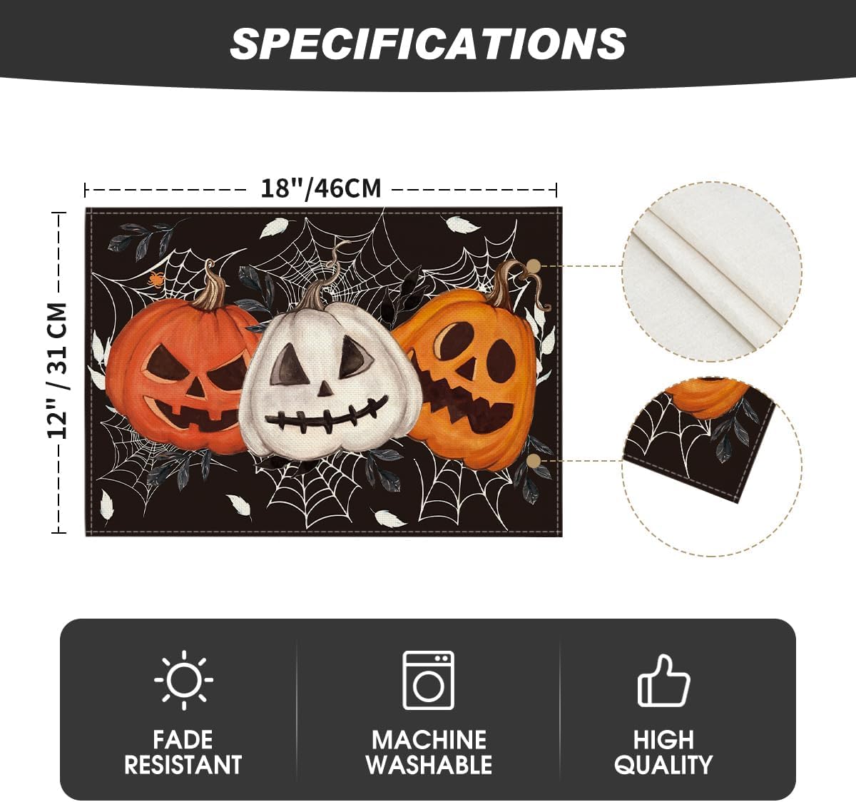 Black Halloween Dining Placemats – Set of 4 Stylish 100% Polyester Table Mats by Artoid Mode (18x12”)