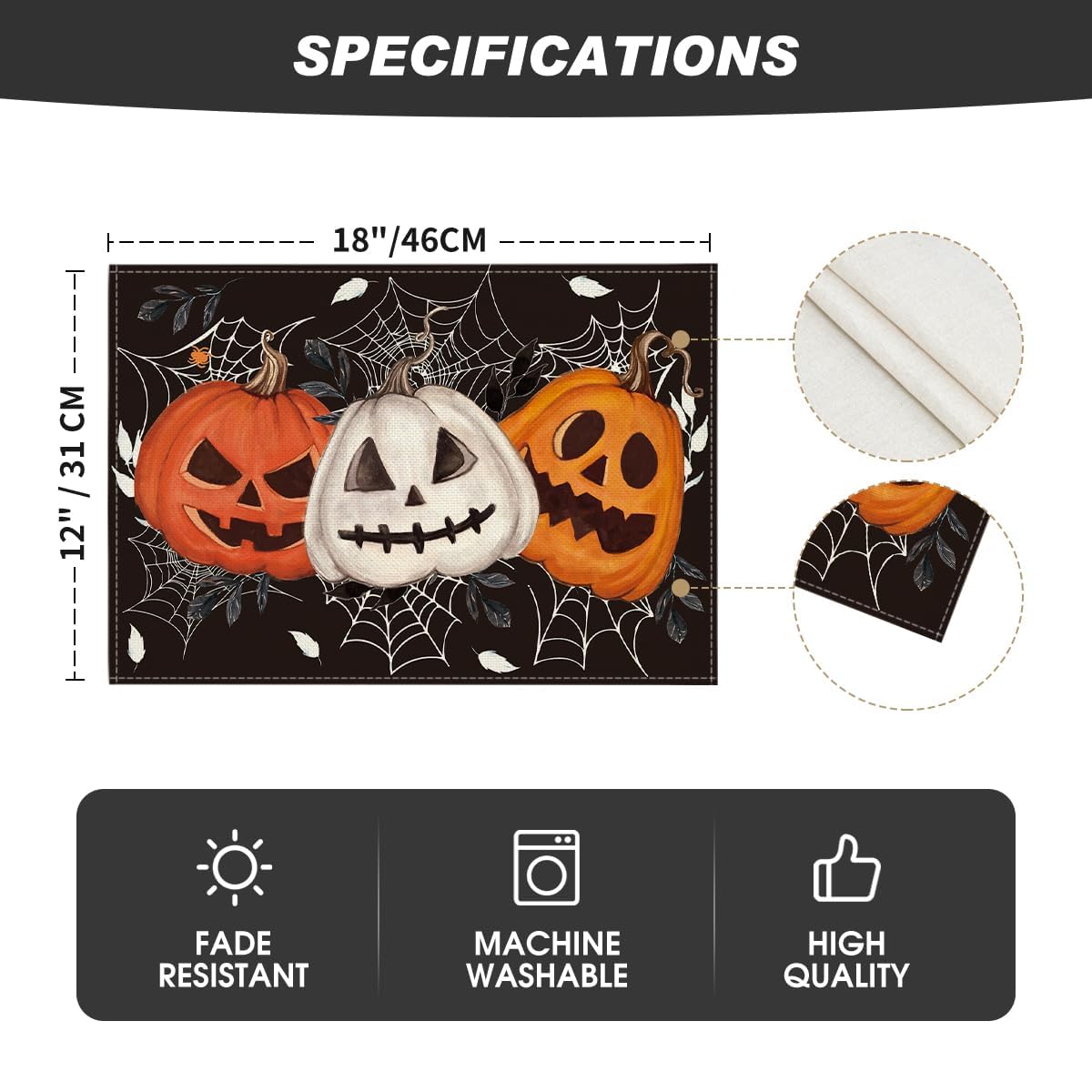 Black Halloween Dining Placemats – Set of 4 Stylish 100% Polyester Table Mats by Artoid Mode (18x12”)