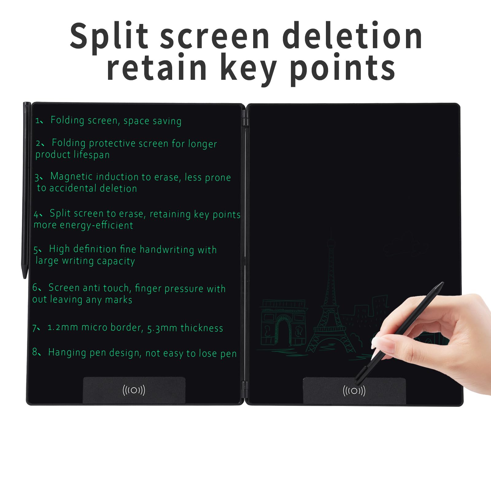 Bezel-Less Green LCD Writing Tablet – Ultra Slim Pocket Digital Notepad