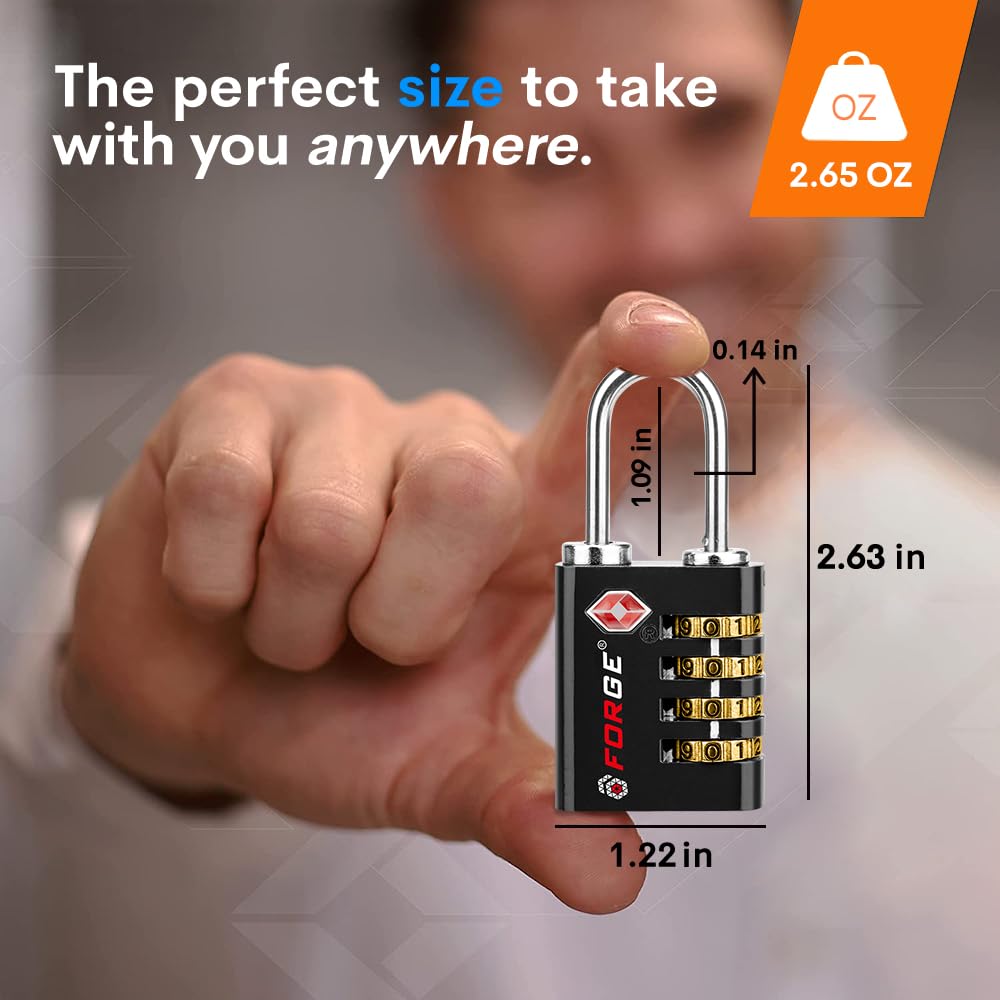 Forge TS-431 TSA Approved Luggage Lock with Key & 4-Digit Combination, Heavy Duty Zinc Alloy Travel Security Lock