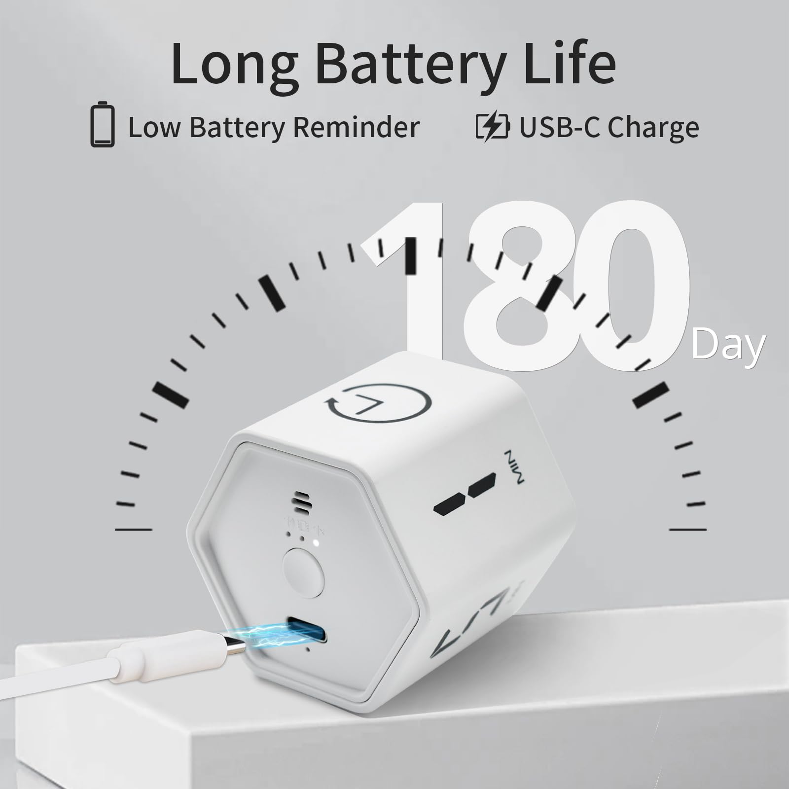 Lucky Time Hexagon Productivity Timer with Flip Control, Custom Countdown & Count-Up, Silent Vibration Desk Timer for Work, Study & Kitchen – White