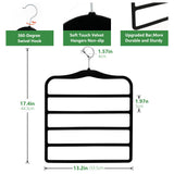Space-Saving Velvet Pants Hangers (3-Pack) – 5-Tier Non-Slip Closet Organizer for Jeans, Pants, Scarves & Ties (Black)