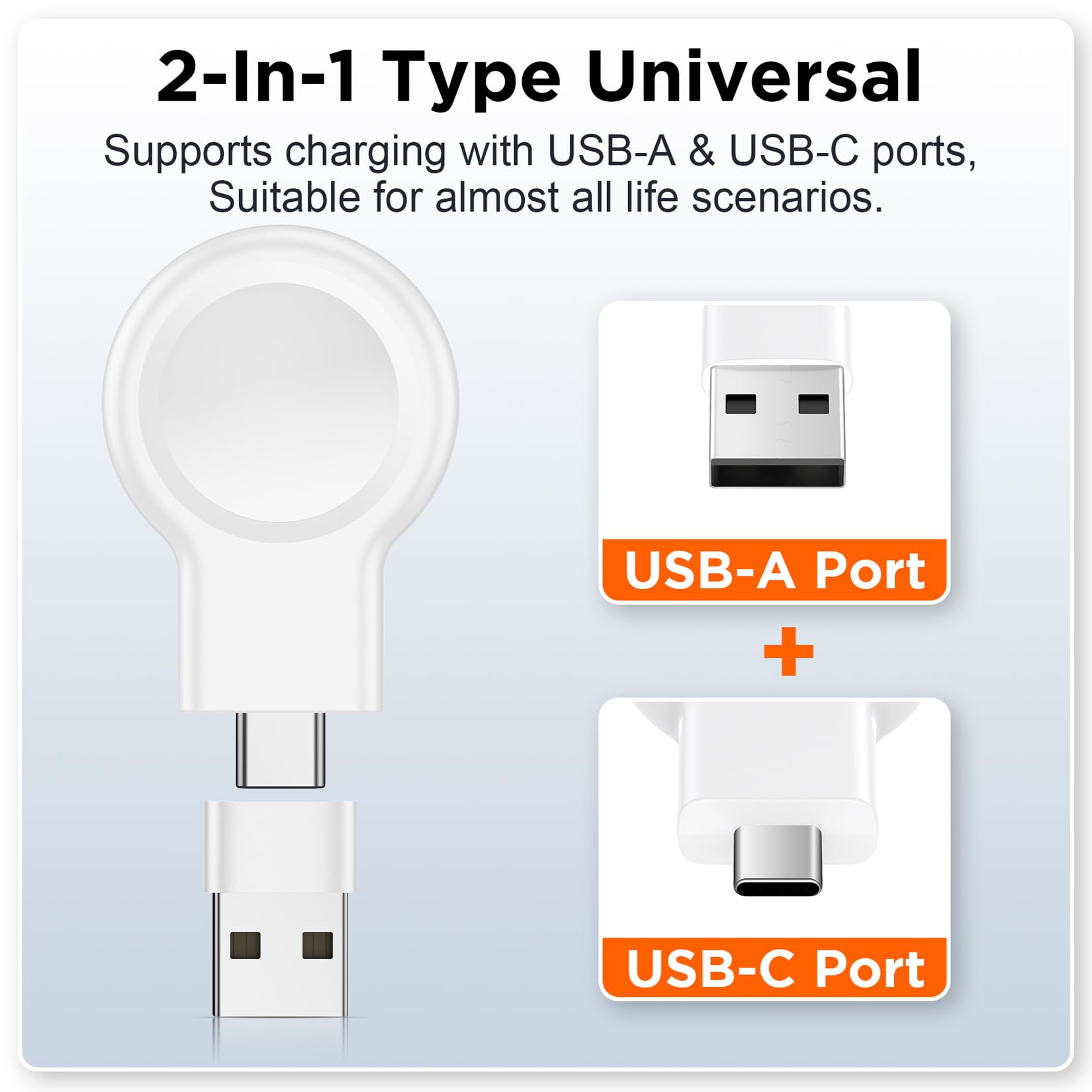2-in-1 Magnetic Apple Watch Charger – Portable USB-C & USB-A Travel Charging Adapter for iWatch