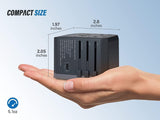 EPICKA Universal Travel Adapter – 6-in-1 Worldwide Plug with USB-C & 4 USB-A Ports (Grey)