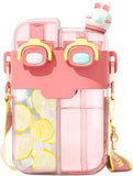 26 oz Kids Bear Water Bottle with Straw, Dual Compartments, Leakproof Lock and Adjustable Strap