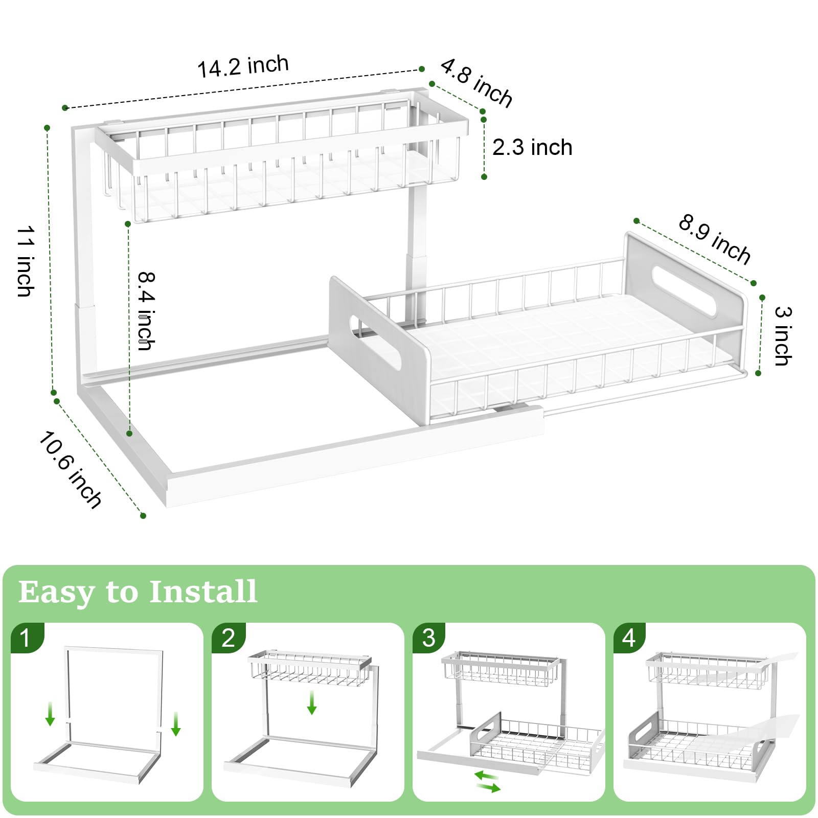 REALINN Under Sink Organizer 2-Pack with Pull-Out Drawers – 2-Tier Slide-Out Cabinet Storage for Kitchen & Bathroom