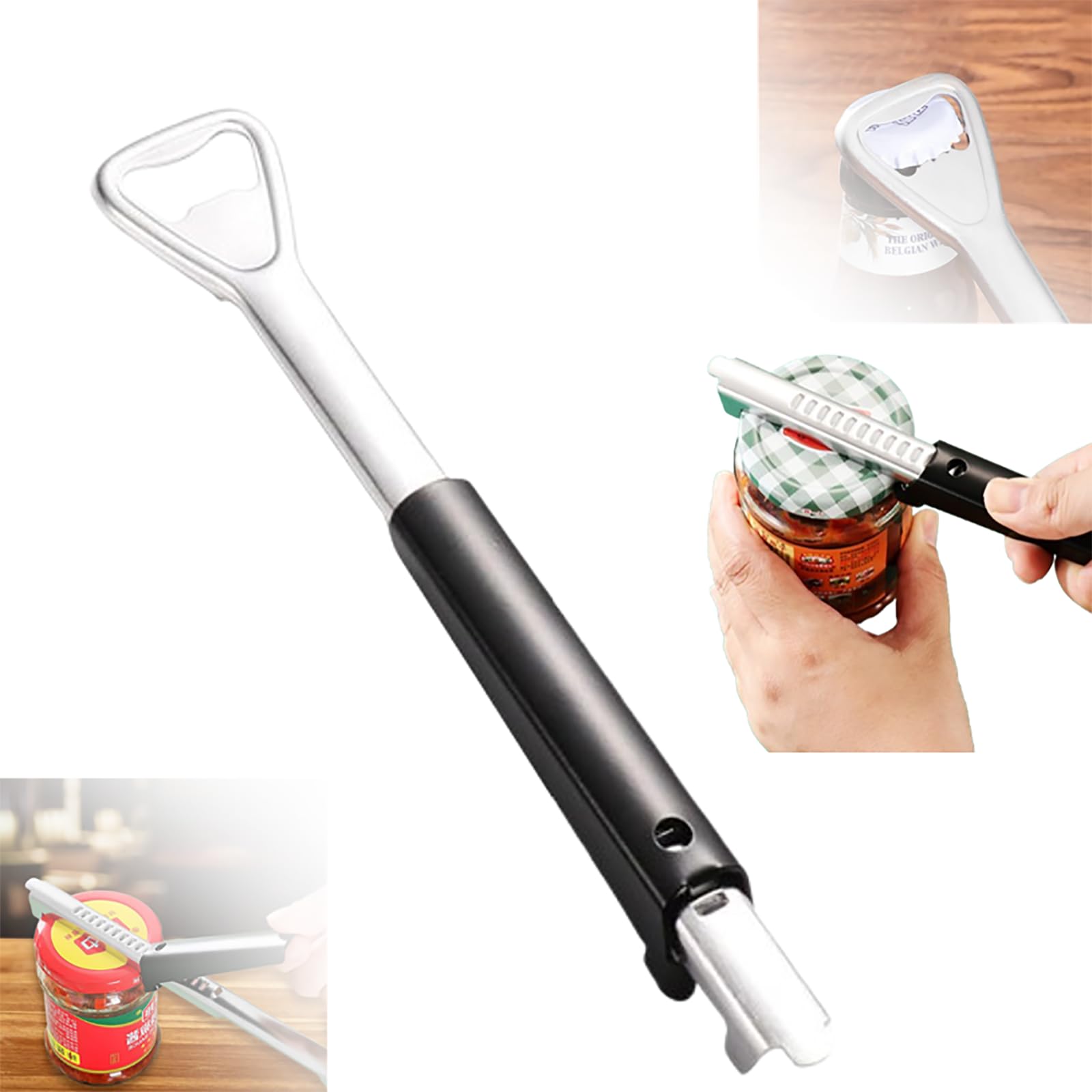 2-in-1 Adjustable Jar & Bottle Opener – Stainless Steel Lid Gripper for Weak Hands
