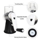 Manual Rotary Cheese Grater with 3 Stainless Steel Blades – Suction Base Food Shredder