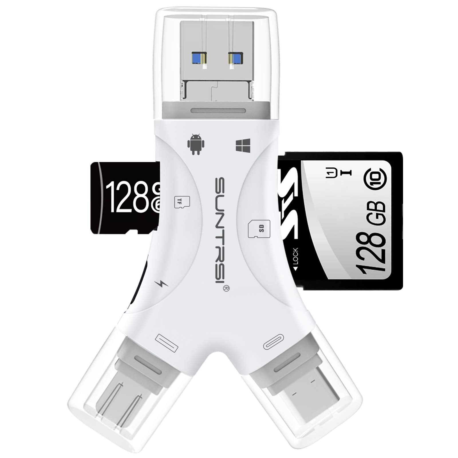 4-in-1 SD Card Reader for iPhone & USB-C Devices – Multi Memory Card Adapter with Charging Port