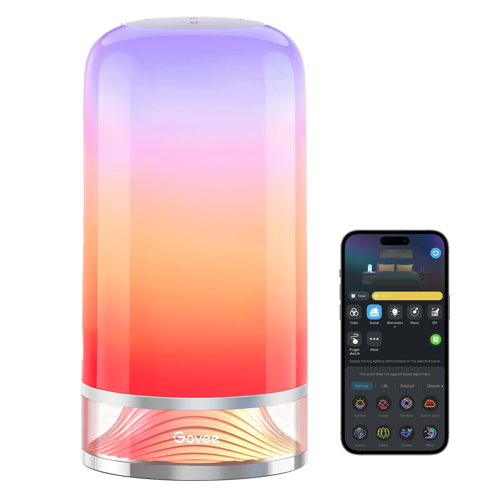 Smart RGBICWW Table Lamp with Matter Support, 64+ Scenes & Pat-to-Wake Touch Control – Multicolor