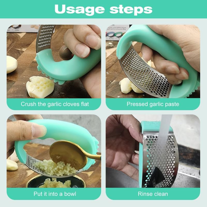 Stainless Steel Garlic Press Rocker – Easy Grip Garlic Crusher & Mincer