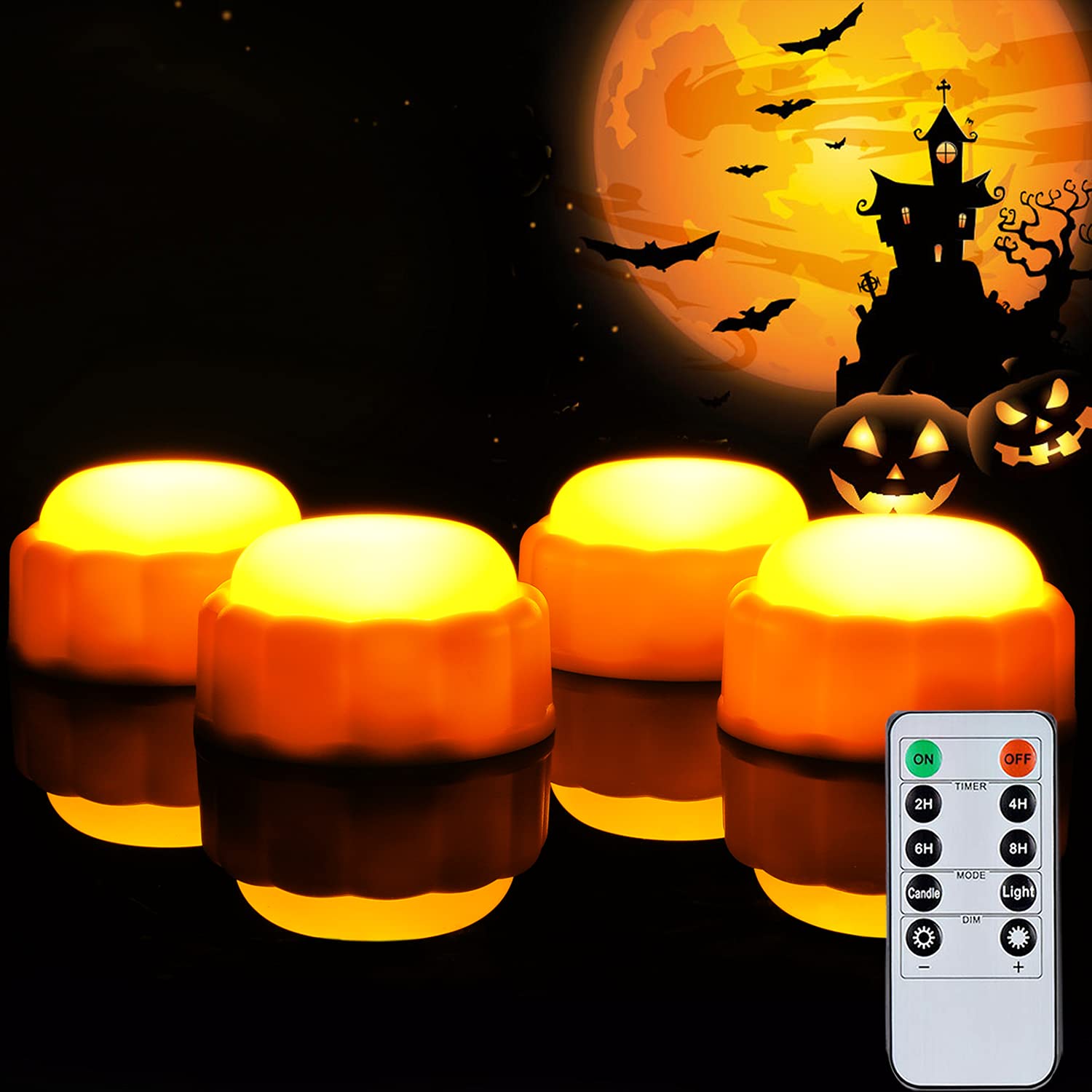 Homemory LED Pumpkin Lights – Remote-Controlled Flameless Jack-O’-Lantern Lights with Timer & Adjustable Brightness (Warm Orange Glow)