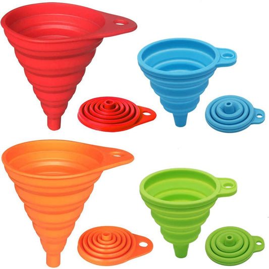 Collapsible Silicone Funnel Set – Heat Resistant Kitchen Funnels (4 pcs)