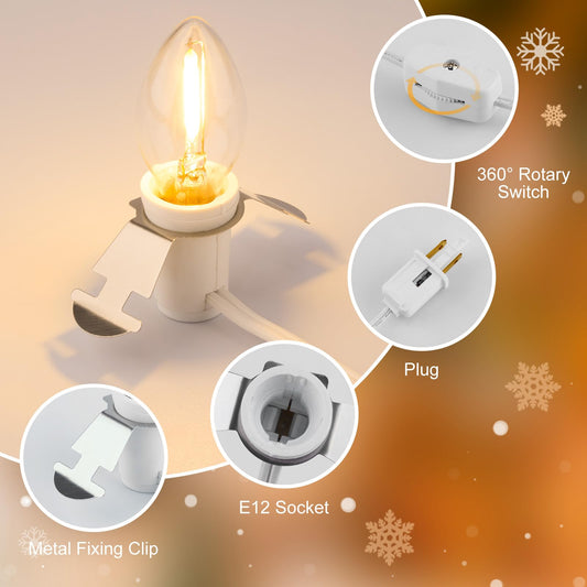 C7 Warm White Accessory Light Cord – 6ft Plug-In Cord with On/Off Switch, UL-Certified & Waterproof Socket for Pumpkins, Blow Molds & Crafts