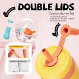24 oz Insulated Whale Water Bottle with Two Soft Silicone Straws, Leakproof Lid and Handle