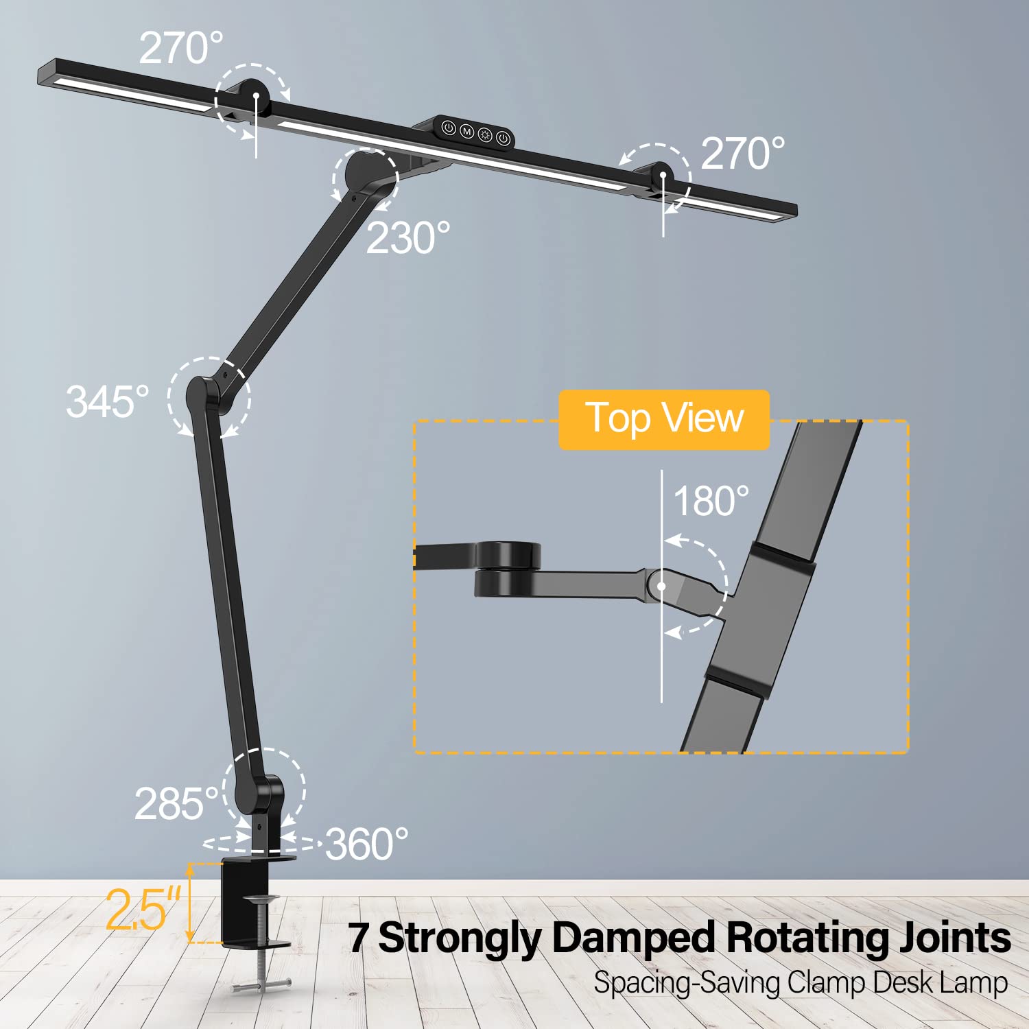 Micomlan LED Desk Lamp with Clamp 24W Ultra Bright Architect Light Auto Dimming Eye Care Adjustable Office Lighting Black