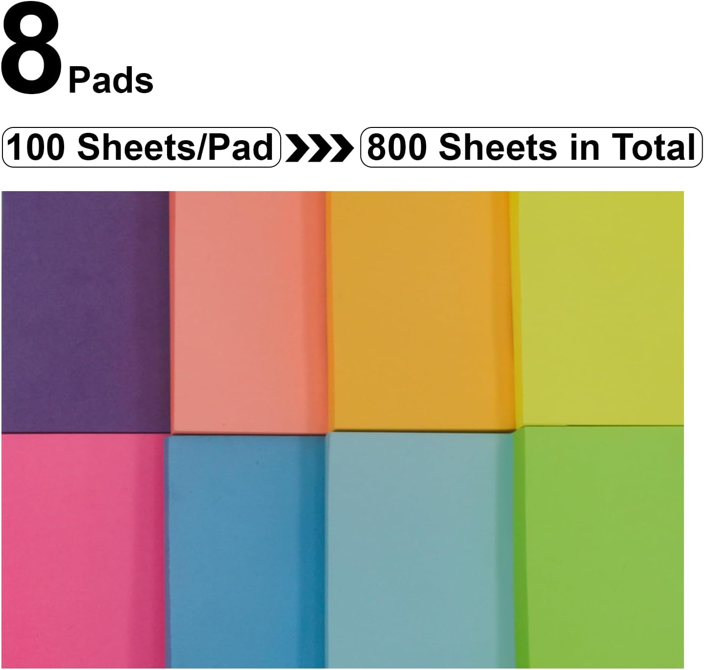8-Pack Multicolor Sticky Notes, 800 Sheets Total