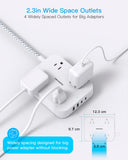 Flat Plug Extension Cord with USB-C – 8-in-1 Power Strip for Desk, Wall & Travel (White)