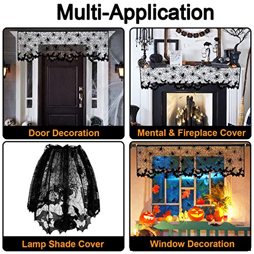 Halloween Lampshade Covers (3-Pack) 🕸️ – Black Lace Spider & Bat Lamp Decorations for Home & Party