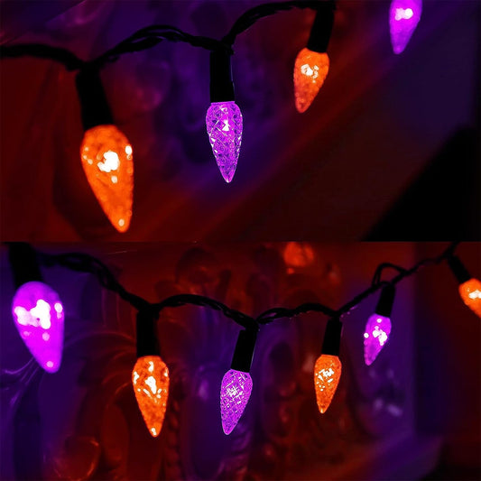 Halloween Orange & Purple C6 String Lights – 100 LED, 42.8ft, 8 Modes, Waterproof, Indoor/Outdoor Spooky Décor