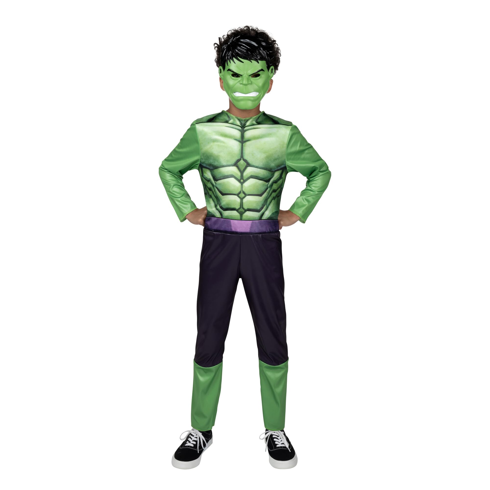 Marvel Hulk Deluxe Child Costume – Green Muscle Jumpsuit with Molded Mask for Boys & Girls