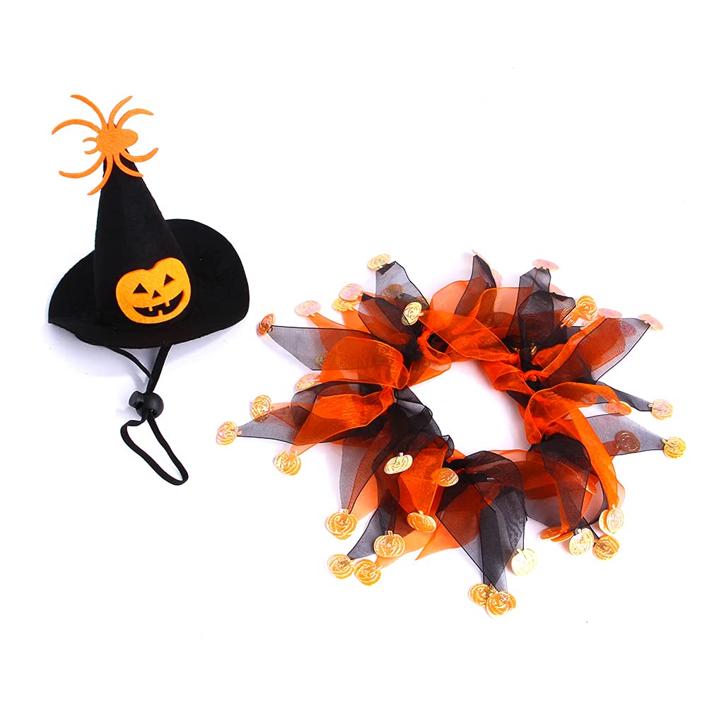 Halloween Witch Pumpkin Hat & Tutu Collar Costume for Cats and Small Dogs – Cute Pet Outfit for Halloween Parties