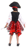 Girls Pirate Princess Costume – Red & Black Halloween Dress with Eye Patch, Coin Pouch and Pirate Accessories