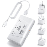 800W Pure Sine Wave Voltage Converter & Universal Travel Adapter – Multi Device International Power Converter White