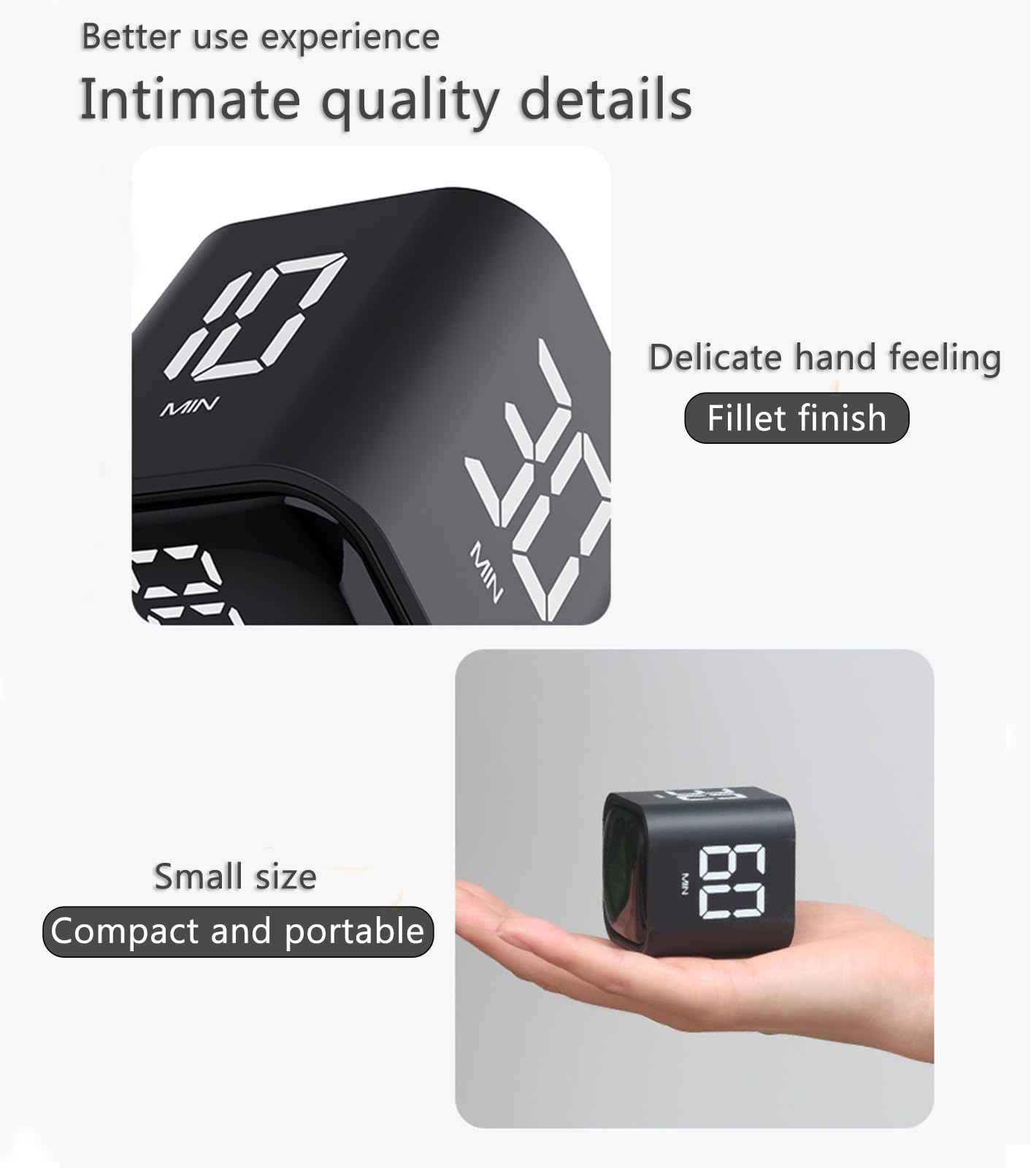 Digital Timer Cube with Flip Control, Preset Countdown & Vibration Mode, USB-C Rechargeable Focus Timer for Cooking, Work & Study – Black