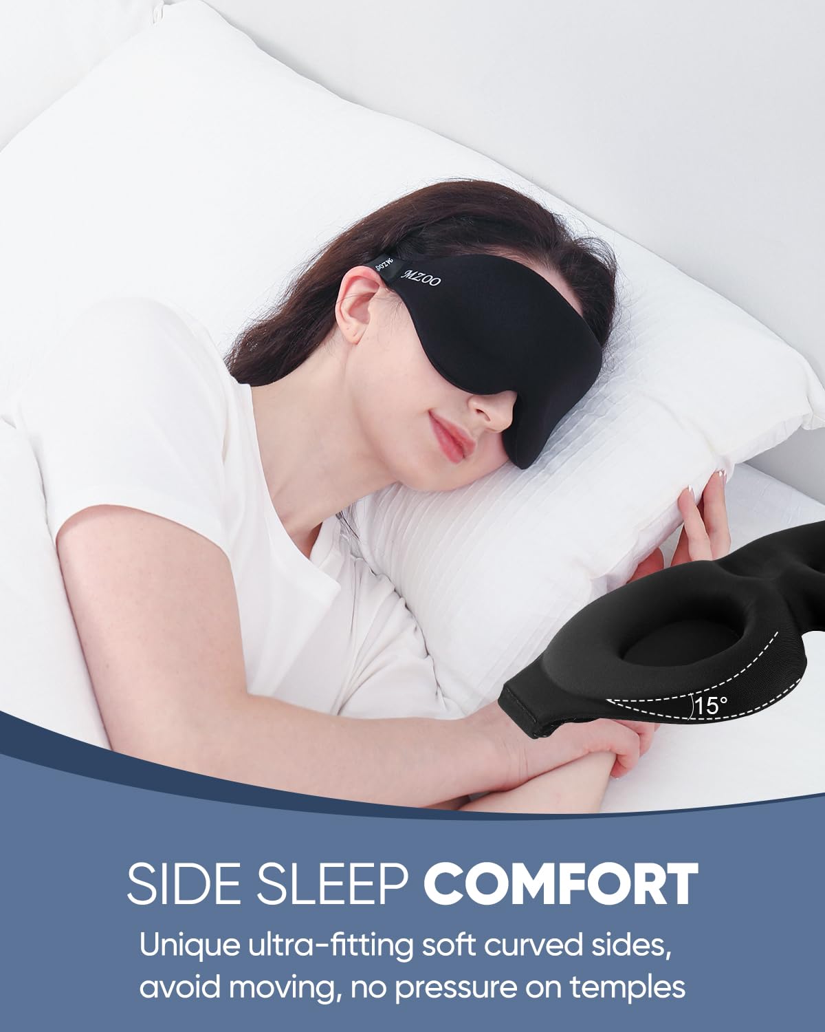 3D Contoured Sleep Mask for Travel – 100% Light Blocking Eye Mask for Side Sleepers with Memory Foam & Adjustable Strap