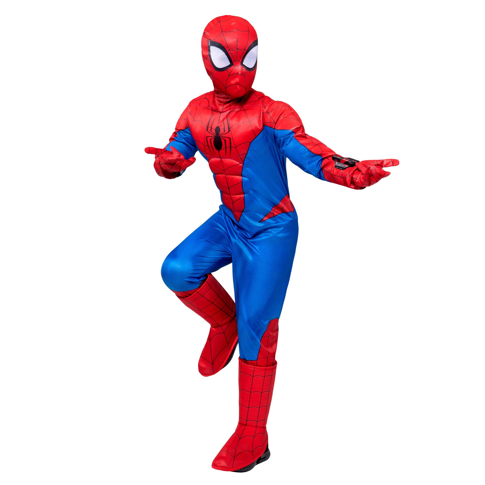 Marvel Spider-Man Youth Deluxe Costume – Padded Jumpsuit with Gloves & Detachable Fabric Mask for Kids
