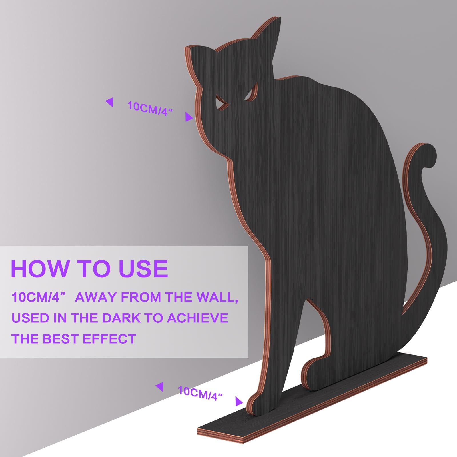 2PCS Halloween Black Cat Wooden Decorations with Purple LED Lights – Spooky Tabletop Décor for Indoor & Outdoor Displays