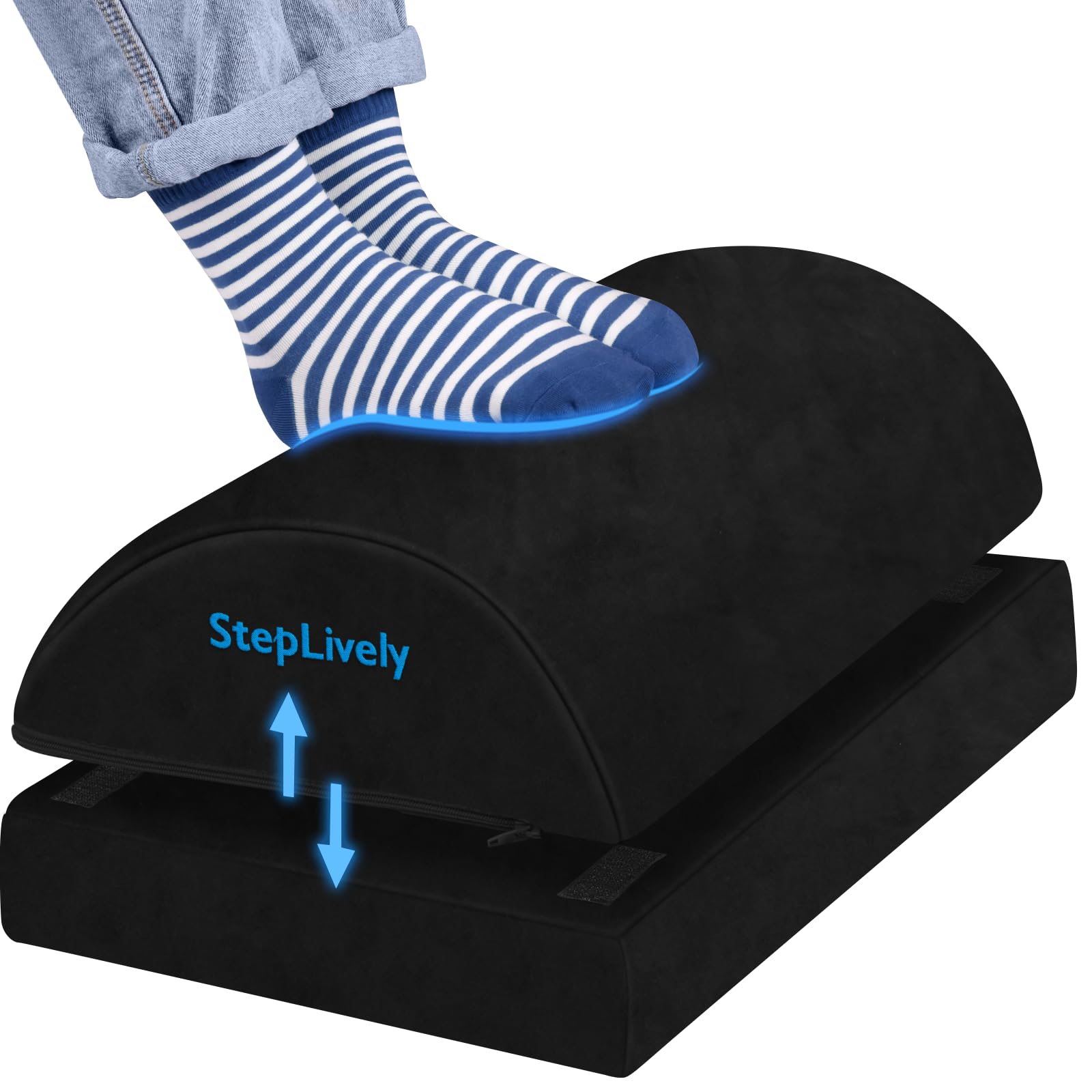 StepLively Ergonomic Under Desk Foot Rest with Adjustable Height Support Foam Cushion & Washable Cover for Office Comfort
