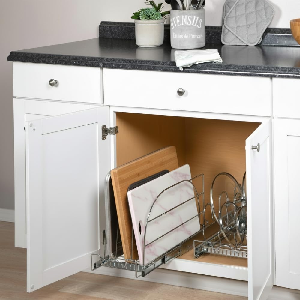 Holdn’ Storage Pull-Out Bakeware Organizer – Adjustable Divider Rack for Narrow Kitchen Cabinets