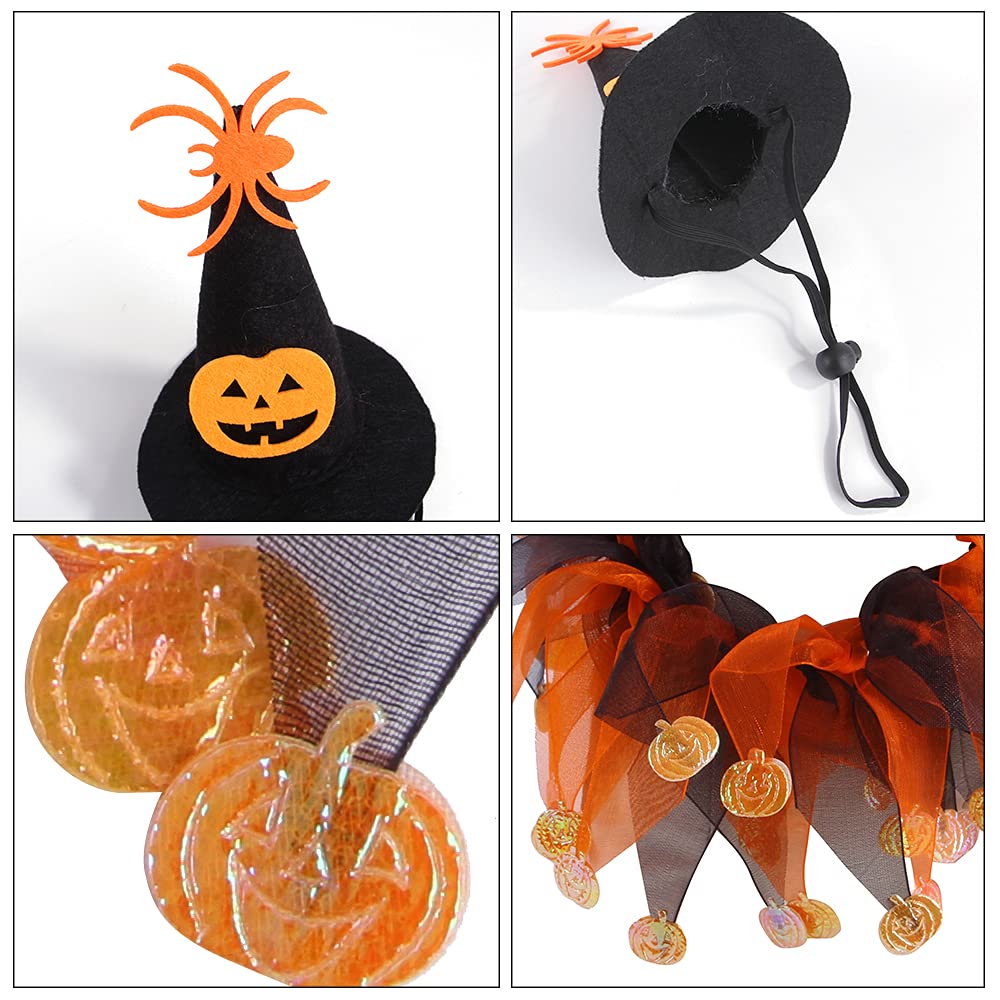 Halloween Witch Pumpkin Hat & Tutu Collar Costume for Cats and Small Dogs – Cute Pet Outfit for Halloween Parties
