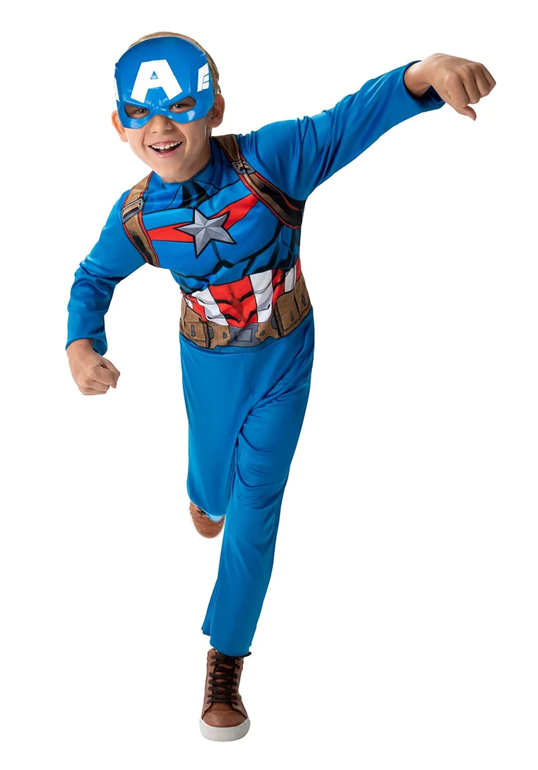 Kids Captain America Costume – Official Marvel Avengers Suit with Mask (Blue)
