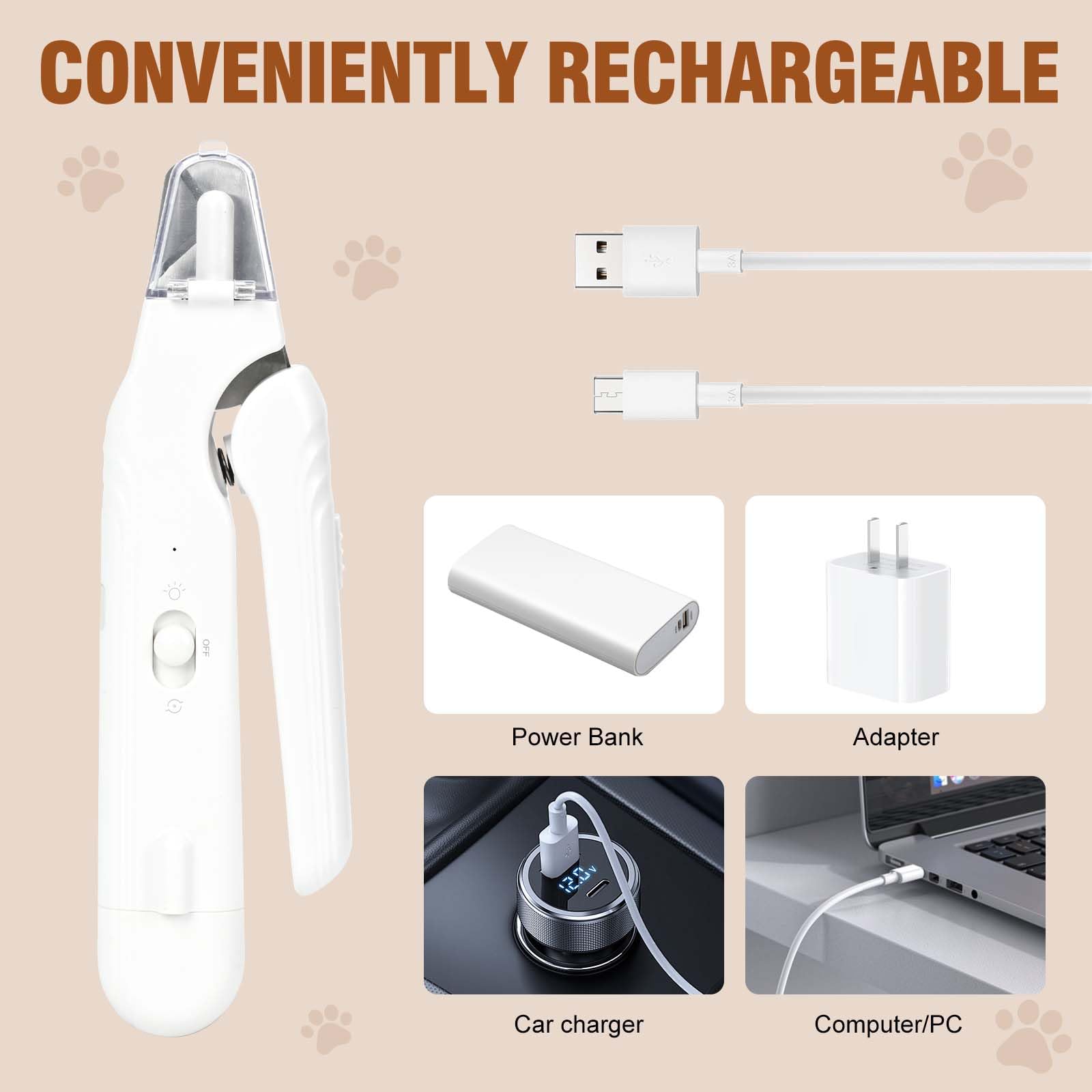 2-in-1 Dog Nail Clipper & Grinder with LED Light – Quiet Type-C Rechargeable Pet Nail Trimmer (Pink)