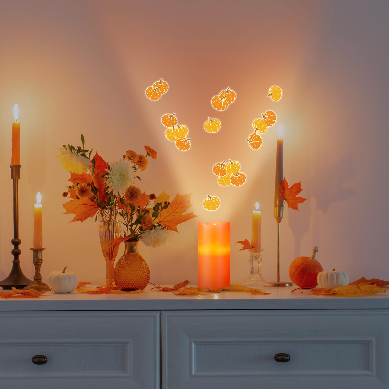 Pumpkin Projector Candle Light – LED Flameless Candle with Rotating Pumpkin Stars, Remote Control & Real Wax Design for Fall & Halloween Décor (Orange)
