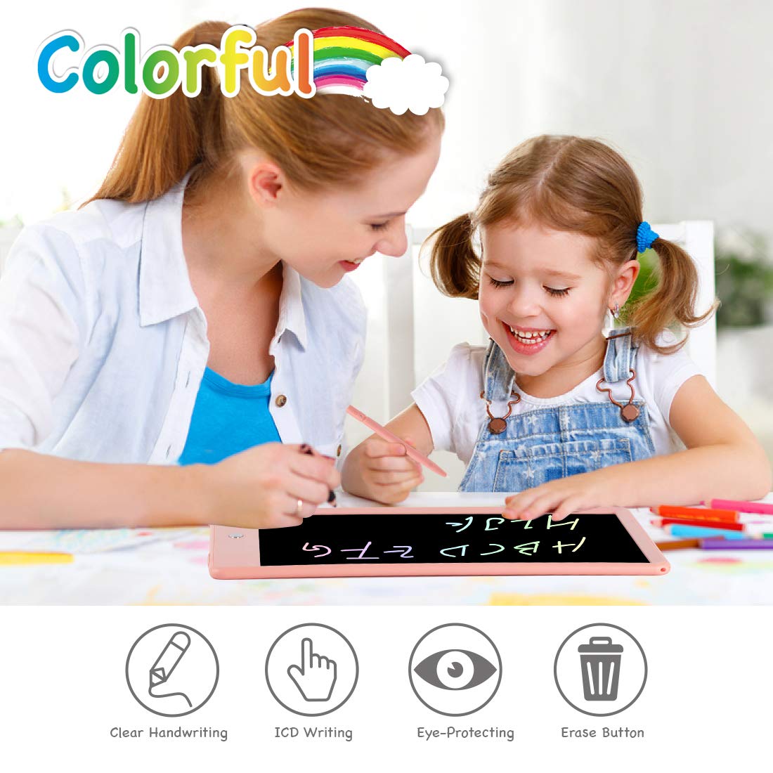 ORSEN 10” Color LCD Writing Tablet for Kids – Reusable Doodle Drawing Board with Eye-Safe Screen (Pink)