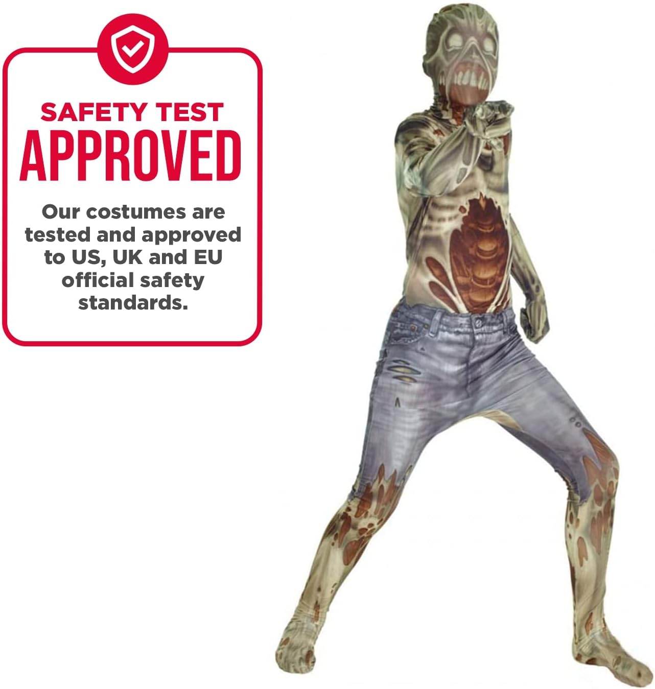 Kids Zombie Halloween Costume – Creepy Rotten Flesh Outfit with Hood & 3D Details 🧟‍♂️💀