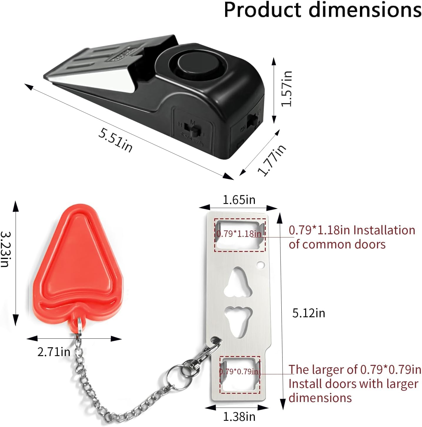 Portable Door Lock & Door Stop Alarm Security Kit – Travel Safety Lock with 120dB Alarm for Hotels, Apartments & Dorm Rooms (Red)