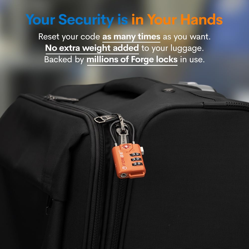 TSA-Approved Cable Luggage Locks (4-Pack) – Resettable 3-Digit Combination, Heavy-Duty Alloy Body (Orange)