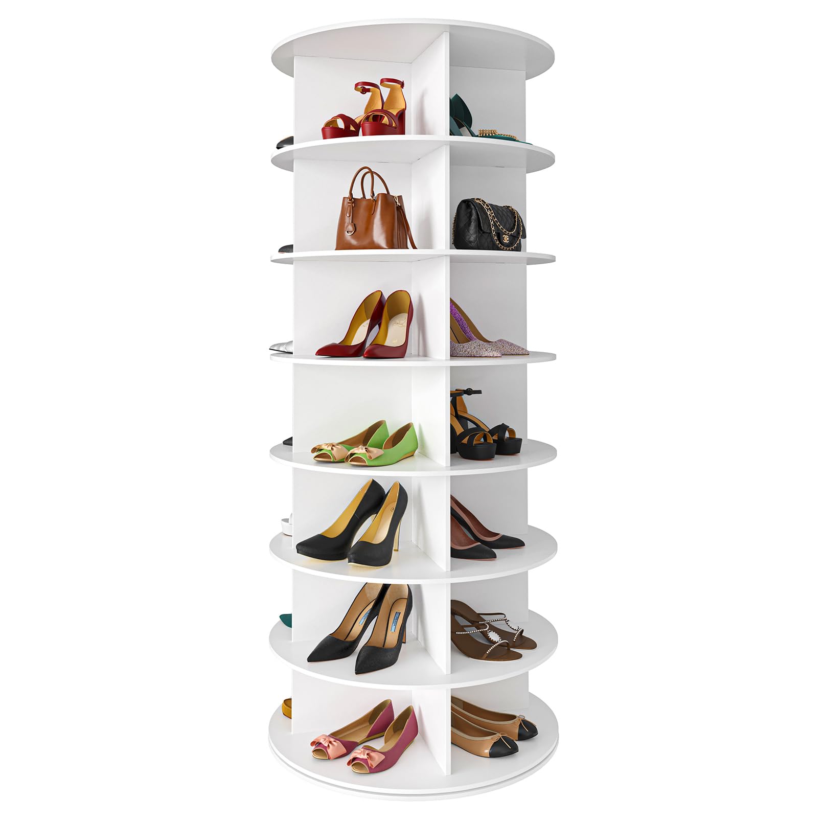 7-Tier Rotating Shoe Rack Tower – 360° Spinning Vertical Shoe & Handbag Organizer for Closets